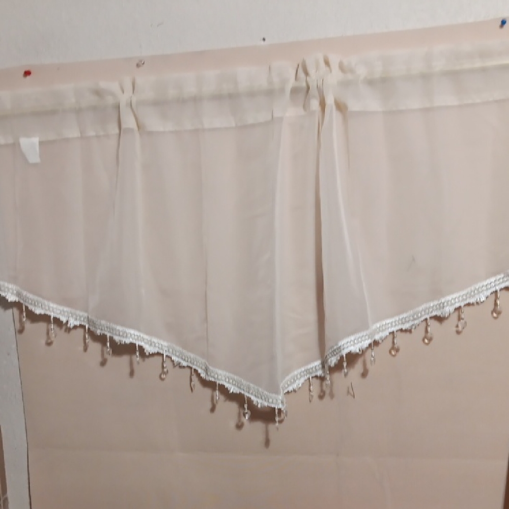 Beaded Sheer Scarf Valance in Light Cream